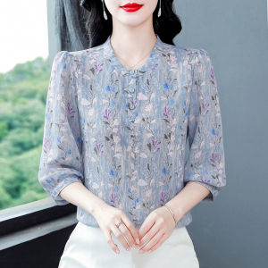 DAIXIANGFEIZI | Áo Blouse Chiffon Hoa Tay Ngắn
