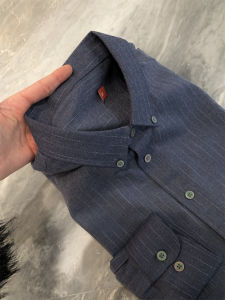 Warm Double-sided Brushed Long Sleeve Casual Shirt for Men Business Leisure Vertical Stripes Spring Autumn Trendy in BLUE