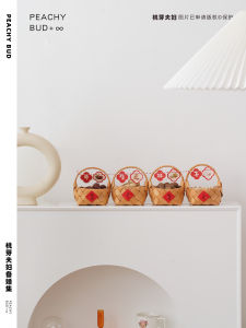 Young Couples Bamboo Basket Wedding Decor Rural Style Bedroom Wall Decoration Fresh Peach Bud Couple Brand Home Accessories