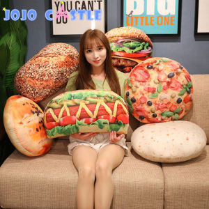 JOJO CASTLE Real Life Hot Dog Bread Pizza Hamburger Pancakes Pillows Food Plush Toys Simulated Snack Decoration Backrest Cushion