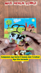 Maze Hewan Ternak - Mainan Papan Alur Kayu - Melatih Motorik Anak - Kayu Seru