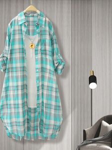 Spring Summer 2025 Womens Plaid Long Sleeve Shirt Jacket Loose Fit UV Protection Outerwear Korean Style Commute Polka Dot