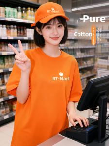 JIANYU | Customized Cotton Summer Workwear Orange Crew Neck Short Sleeve For Female
