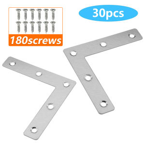 L Shape Flat Metal Frame Bracket 90 Degree Right Angle Corner Brace Stainless Steel Mending Plate for Wood with Screws
