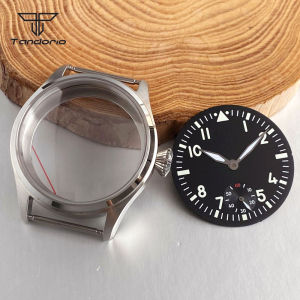 Tandorio | 42mm Retro Pilot Watch Case+Dial Set Sapphire Glass Fit ETA6498/6497 ST3621/3600 Manual Winding Movt Mechanical Wristwatch Parts