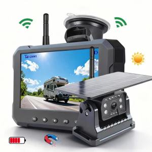 Wireless Solar Magnetic AHD1080P Backup Camera IR Night Vision with 5 Inch Monitor Rear for Truck Lorry Bus RV Trailer Vehicle