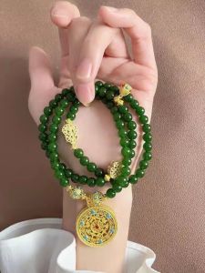 Original Design Green Bead Necklace Womens Sweater Chain Lucky Charm Multi-Purpose Fashion Jewelry Accessories
