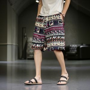 Quần Dài Cotton Lanh in Họa Tiết Cừu Đi Biển Mùa Hè Cho Nam Quần Dài Cotton Lanh Thoáng Khí Quần Dài Thường Ngày Quần Dài Ống Rộng