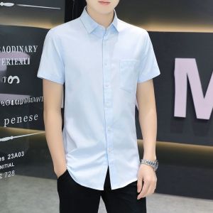 ROMON | Lormen Mens Ice Silk Short Sleeve Shirt Summer Thin Casual Business Anti-ironing Professional Workwear Jacket Outerwear