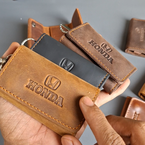 Dompet stnk gantungan kunci mobil motor logo embos Honda kulit sapi
