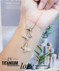 Kalung Titanium Kupu Permata Zircon Cantik 0628aad