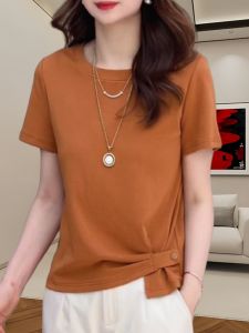 Slimming Effect Summer New Loose Fit round Neck Short Sleeve T-Shirt Womens Fashionable Design Casual Top Thin Material