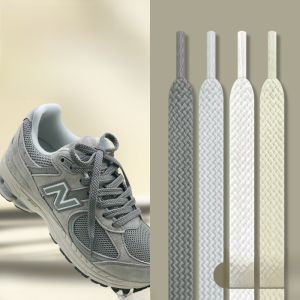 เชือกผูกรองเท้า New Balance สำหรับผู้ชาย สีเทาขาว อุปกรณ์เสริมรองเท้า ถักด้วยเส้นใยโพลีเอสเตอร์คุณภาพสูง วัสดุเชือกผูกรองเท้าแบบแท้
