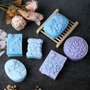 3D Flat Relief Flower Silicone Round Mold DIY Lily Peony Fragrance Soap Make Tool Embossed Lotus Dragonfly Pattern Candle Mold