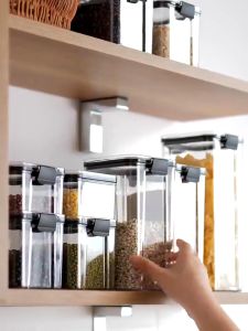 Toples Lebaran 1800Ml Kue Kering Penyimpanan Cereal Plastik Bening Acrylic Kotak Transparan Kedap Udara Kontainer Makanan Storage Jar Food Tempat Bumbu Wadah Snack Storage Box Bahan Makanan Murah PST