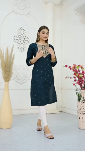 Womens Embroidered Party Wear Rayon Straight Kurti 3032