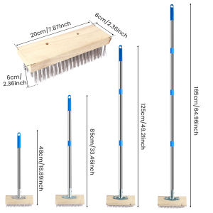 Stiff Bristle Deck Wire Brush Stainless Steel Floor Scrubber Brush with 60 Inch Long Handle 45° Tilt Floor Clean Brush for Home
