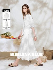 BEIQIANI | Bohemian Cotton Summer Embroidered Lace Sleeve Puff Set