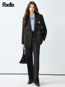 puella | Academic Style Double-Breasted Loose Suit and Pleated Skirt Set