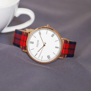 Authentic Julius New Womens Watch British Retro Plaid Woven Belt Watch Female Student Korean Style Simple Quartz Watch