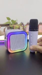 ลำโพงบลูทูธ K12 ไมโครโฟนคู่ RGB มินิ แบบพกพา ลำโพงคาราโอเกะ ไร้สายกลางแจ้งขนาดเล็ก