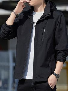 ROMON | Romon Mens Jacket Spring Autumn New Outdoor Windproof Hooded Short Casual Sports Workwear Coat Fleece Lined Zipper Closure