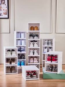 🇸🇬 Foldable Shoe Storage Box With Lid No Installation/Stackable Shoe Rack /Shoe Organiser Plastic Shoe Cabinet