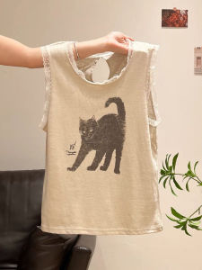 LANMENGYA | Cat Print Loose Fit Stylish Slim Shaping Blouse