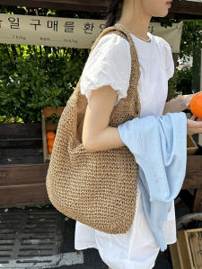 Beach Vacation Large Capacity Straw Woven Shoulder Bag for Women Autumn New Handcrafted Forest System Tote Bag Korean Style