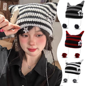 Little Devil Knitted Beanie Hat: A Y2K Streetwear Must-Have