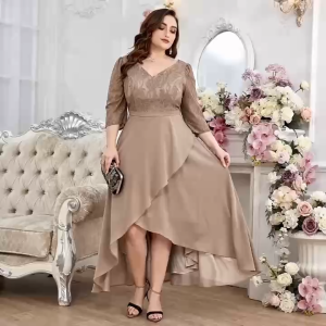 D#928 Plus Size Embroidered Lace Long Back Style Dress