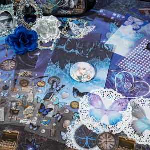 Blue Black White Butterfly Dance Pain Package DIY Decorative Material Kit Barley Sticker Cartoon Anime Themed Craft Supplies