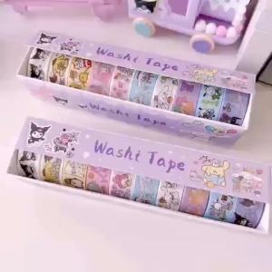 Sanrio | Sanrio Kuromi Character and Paper Tape Set - Cute Decorative Stickers Suitable for Stationery and DIY Crafting.