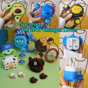 5pcs/set Silicone  Cute Cartoon UK 20W Charger Cover Compatible for iphone 16promax Charger 3-Pin Folding Square Charging Cable Protector for ip  15 14 13 12 [cchoice]