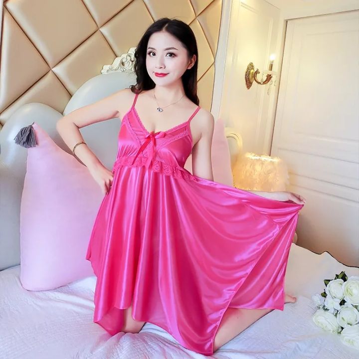 New arrival Dress satin Renda pita/Baju tidur Bunda/Daster satin Renda bunga/Midi dress babydoll satin fit M-L-XL-XXL