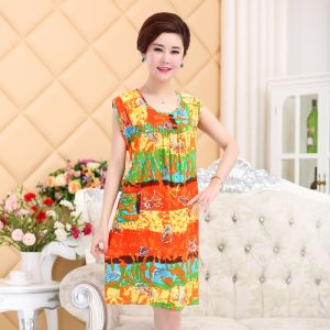plus Size Artificial Cotton Summer Sleep Dress Thin Silk Cotton Kimono for Middle-Aged And Elderly Women Home Leisure Wear