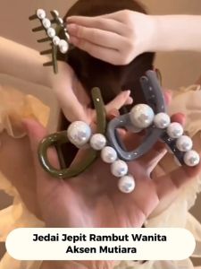 Cross Half Pearl Hair Claw Jedai Jepit Rambut Wanita Aksen Mutiara Aksesoris Pesta Korean Style