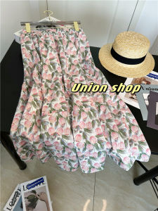 Floral A-Line Midi Skirt Womens Summer 2025 New French Style High Waist Pink Skirt Korean Style Half-length Skirts