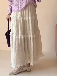 Chân Váy Maxi Mùa Hè Nhiều Tầng Phối Ren Chấm Bi nhỏ Nữ Tính