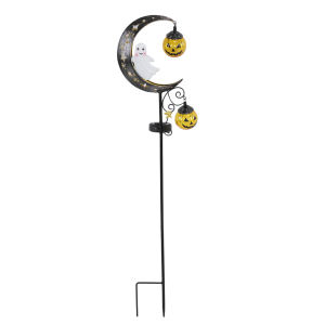 Solar Halloween Moon Skull Ghost Stake Light Pumpkin Stars Garden Lawn Pathway Outdoor Fall Decor Metal