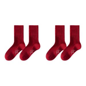 Red Cotton Mid-Calf Socks for Men And Women Couple Wedding Lucky Socks Pure Cotton Long Pile Year of Horse Good Luck Socks