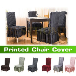 Elegant Dining Chair Cover with Skirt Banquet Elastic Seat Cover Stretchable Seersucker Chair Cover