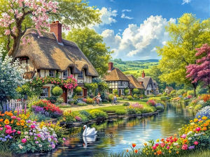 Scenic House Garden with Trees and Flowers Jigsaw Puzzle 500/1000/1200/2000PCS Stress Relief Puzzle Wall Art Decor Gift