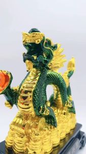 JASOMGO123 2024 Feng Shui Dragon on Money Coins Figurine Statue Lucky Fortune for Home Office Décor and Gift