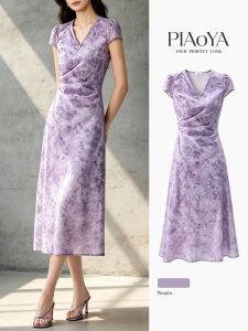 PIAOYA | Purple Ombre V-Neck Waist Accentuating Slim Fit Dress
