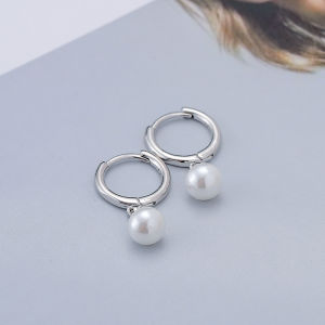 ANENJERY Silver Color Flat Pearl Hoop Earrings Hot Fashion Simple Charms Earrings for Women Girl Wholesale