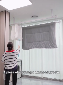 ODOROKU 1.2/1.5/2/2.4m Aluminum Windproof Clothes Drying Rod Ceiling Wall Mounted Laundry Rack Windproof Hooks Garment Clothing Bar Closet Storage Hanging Bar Heavy Duty Rustproof