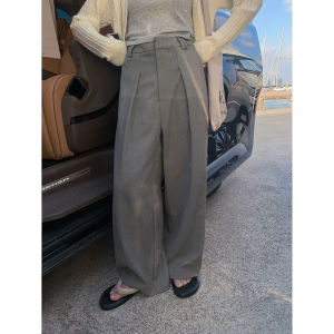 SISILYON STUDIO Womens Straight Leg Suit Pants Draped Pleated Trousers Casual Commute Korean Style Long Pants Polyester Cotton Spandex Blend