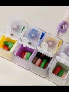 Magic Cube Medication Box with Lanyard Portable Pill Dispenser 7-Day Sealed Tablet Organizer