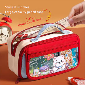 Style Retro Color Matched Pencil Case With Iarge Capacity High Value For Girls A Multi Functional Pencil Box For Primary Schoo